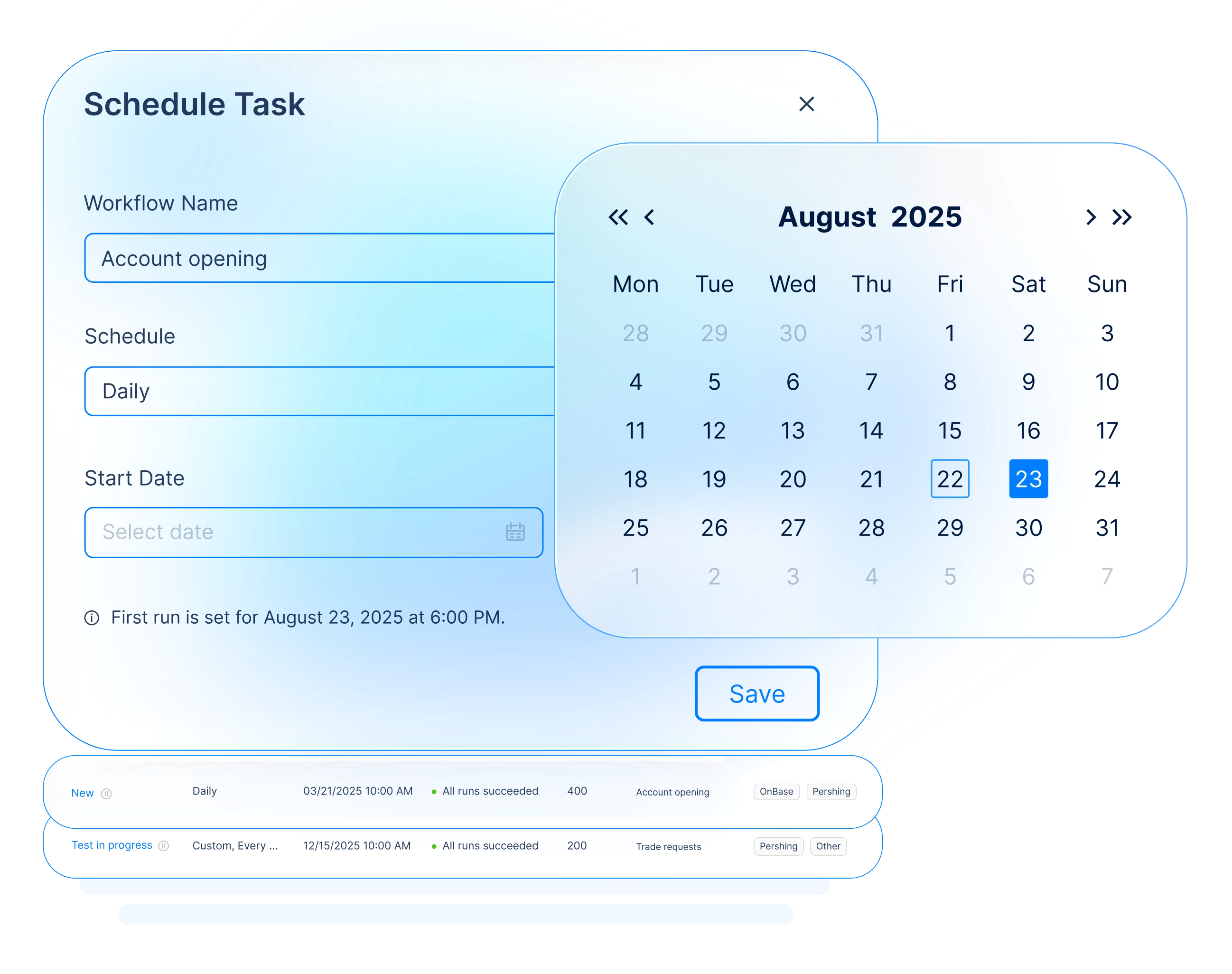 Illustrative interface of ARQA turning workflows into scheduled tasks.