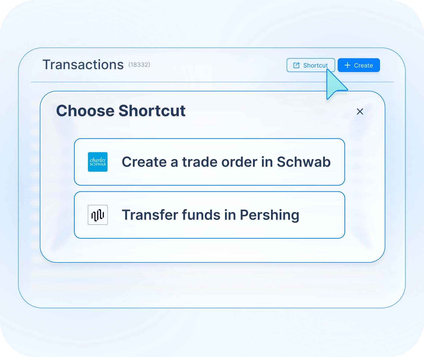 Illustrative interface of shortcuts in ARQA to trigger workflows instantly.